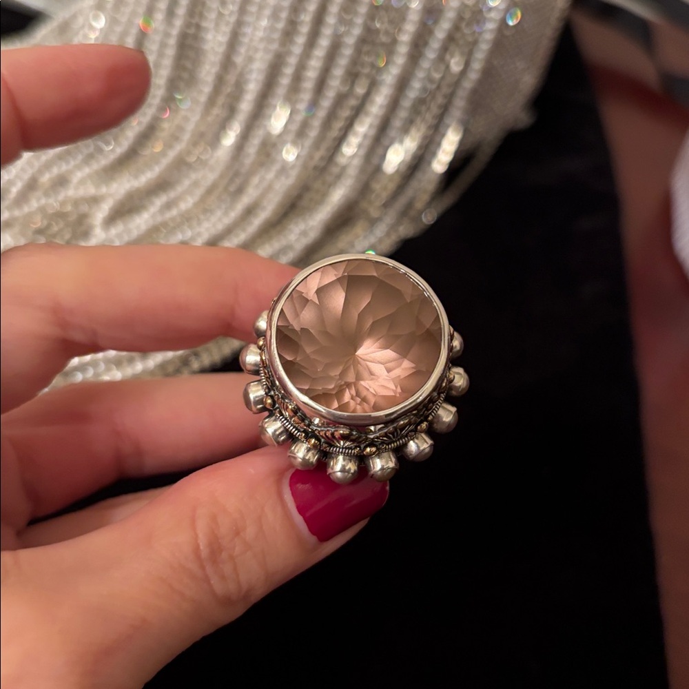 Mars&Valentine imperial sterling art deco fan quartz statement cocktail ring - Picture 12 of 16
